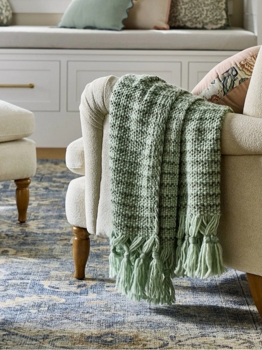 Studio McGee Mint Sage Knit Throw with Fringe
